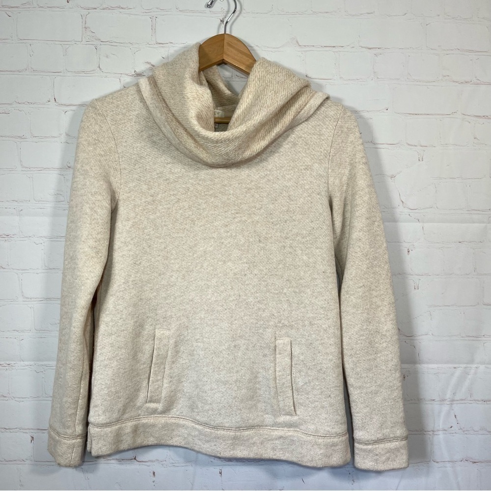 J Crew Cowl Neck Sweatshirt Womens Size XS Beige Kangaroo Pocket Long Sleeve